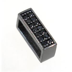 copper rectangle beads paved zircon, black plated, approx 4x12mm [FDZN3546]