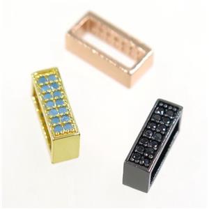 copper rectangle beads paved zircon, mix color, approx 4x12mm [FDZN3547]