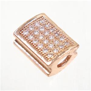 copper rectangle beads paved zircon, rose gold, approx 8.5x11mm [FDZN3548]