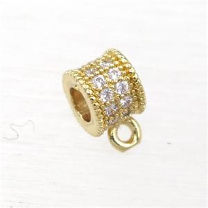 copper hanger bail pave zircon, gold plated, approx 6mm dia, 3mm hole [FDZN355]