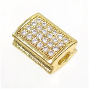 copper rectangle beads paved zircon, gold plated, approx 8.5x11mm [FDZN3550]