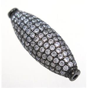 copper oval bead paved zircon, black plated, approx 10x30mm [FDZN3553]