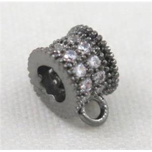 copper hanger bail pave zircon, black plated, approx 6mm dia, 3mm hole [FDZN356]