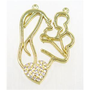 copper pendant paved zircon with 2loops, mama baby, gold plated, approx 20-30mm [FDZN3562]