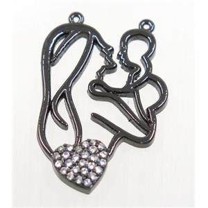 copper pendant paved zircon, mama baby, black plated, approx 20-30mm [FDZN3563]