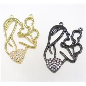 copper pendant paved zircon with 2loops, mama baby, mix color, approx 20-30mm [FDZN3564]