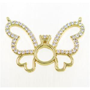 copper butterfly pendant paved zircon with 2loops, gold plated, approx 19-28mm [FDZN3566]
