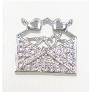 copper pendant paved zircon, platinum plated, approx 15x15mm [FDZN3569]