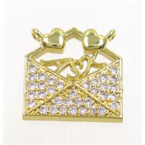 copper pendant paved zircon, gold plated, approx 15x15mm [FDZN3570]