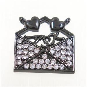 copper pendant paved zircon with 2loops, black plated, approx 15x15mm [FDZN3571]