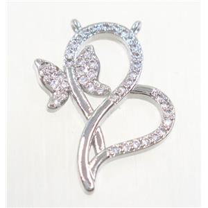 copper pendant paved zircon with butterfly, platinum plated, approx 18-25mm [FDZN3573]