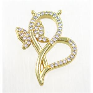 copper pendant paved zircon with butterfly, gold plated, approx 18-25mm [FDZN3574]