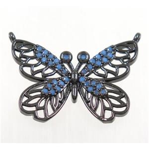 copper butterfly pendant paved zircon with 2loops, black plated, approx 17-24mm [FDZN3578]