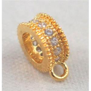 copper hanger bail pave zircon, gold plated, approx 6mm dia, 3mm hole [FDZN358]