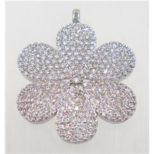 copper flower pendant paved zircon, platinum plated, approx 29mm dia [FDZN3580]