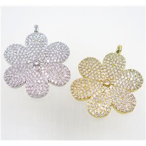 copper flower pendant paved zircon, mix color, approx 29mm dia [FDZN3582]