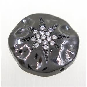 copper bead paved zircon with northStar, black plated, approx 20mm dia [FDZN3589]