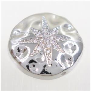 copper bead paved zircon with northStar, platinum plated, approx 20mm dia [FDZN3590]