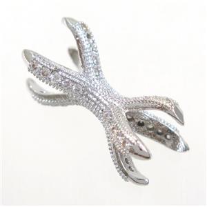 copper beadholder charm paved zircon, platinum plated, approx 12-22mm [FDZN3594]