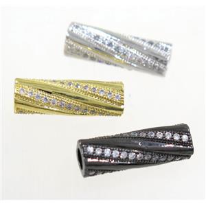 copper tube beads paved zircon, mix color, approx 6x19mm [FDZN3596]