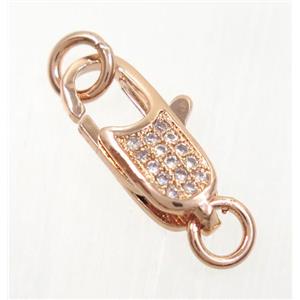 copper clasp pave zircon, rose gold, approx 5.5x14mm [FDZN3604]