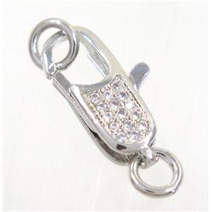 copper clasp pave zircon, platinum plated, approx 5.5x14mm [FDZN3605]