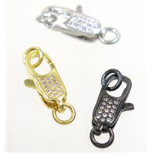 copper Lobster Clasp pave zircon, mix color, approx 5.5x14mm [FDZN3608]