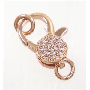copper Lobster Clasp pave zircon, rose gold, approx 7-14mm [FDZN3609]