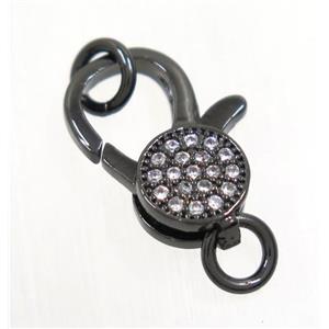 copper Lobster Clasp pave zircon, black plated, approx 12-19mm [FDZN3612-L]