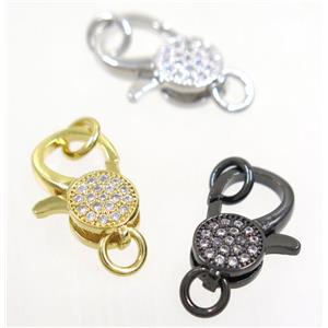 copper Lobster Clasp pave zircon, mix color, approx 7-14mm [FDZN3613]