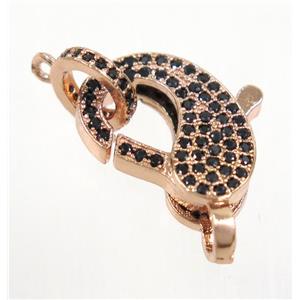 copper Lobster Clasp pave zircon, rose gold, approx 11-16.5mm [FDZN3614]