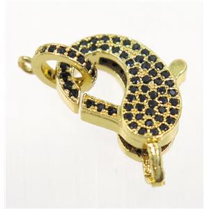 copper Lobster Clasp pave zircon, gold plated, approx 11-16.5mm [FDZN3616]