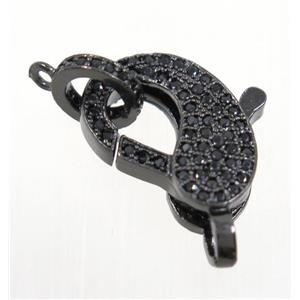 copper Lobster Clasp pave zircon, black plated, approx 11-16.5mm [FDZN3617]