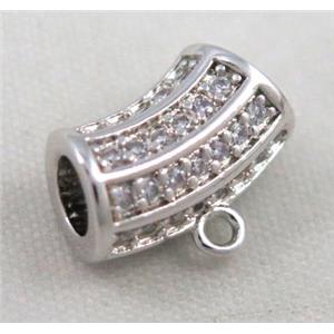 copper hanger bail pave zircon, platinum plated, approx 6x12mm. 4mm hole [FDZN362]