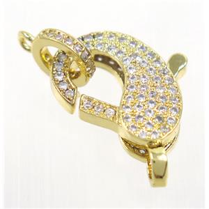 copper Lobster Clasp pave zircon, gold plated, approx 11-16.5mm [FDZN3621]