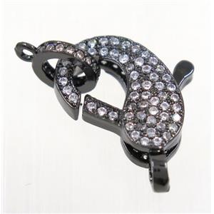 copper Lobster Clasp pave zircon, black plated, approx 11-16.5mm [FDZN3622]