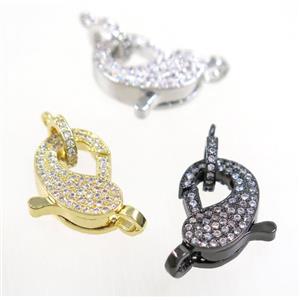 copper Lobster Clasp pave zircon, mix color, approx 11-16.5mm [FDZN3623]