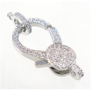 copper Lobster Clasp pave zircon, platinum plated, approx 13-22mm [FDZN3624]