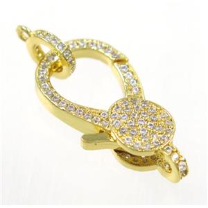 copper Lobster Clasp pave zircon, gold plated, approx 13-22mm [FDZN3625]