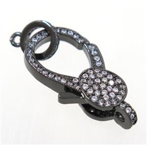 copper Lobster Clasp pave zircon, black plated, approx 13-22mm [FDZN3626]