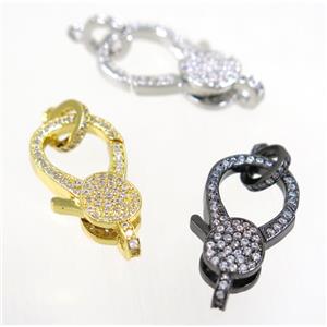 copper Lobster Clasp pave zircon, mix color, approx 13-22mm [FDZN3627]