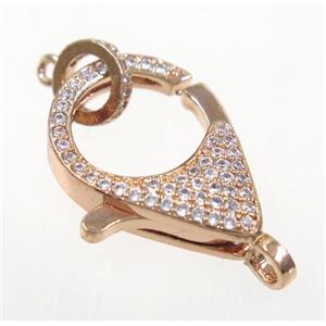 copper Lobster Clasp pave zircon, rose gold, approx 16-22mm [FDZN3628]