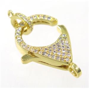copper Lobster Clasp pave zircon, gold plated, approx 16-22mm [FDZN3630]