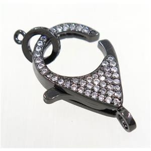 copper Lobster Clasp pave zircon, black plated, approx 16-22mm [FDZN3631]