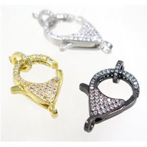 copper Lobster Clasp pave zircon, mix color, approx 16-22mm [FDZN3632]