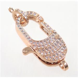 copper Lobster Clasp pave zircon, rose gold, approx 11-25mm [FDZN3633]