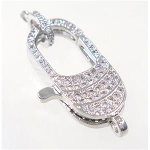 copper Lobster Clasp pave zircon, platinum plated, approx 11-25mm [FDZN3634]