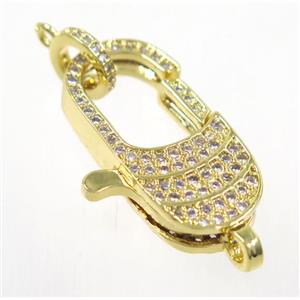 copper Lobster Clasp pave zircon, gold plated, approx 11-25mm [FDZN3635]