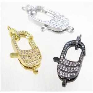 copper Lobster Clasp pave zircon, mix color, approx 11-25mm [FDZN3637]