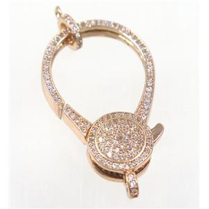 copper Lobster Clasp pave zircon, rose gold, approx 22-35mm [FDZN3638]